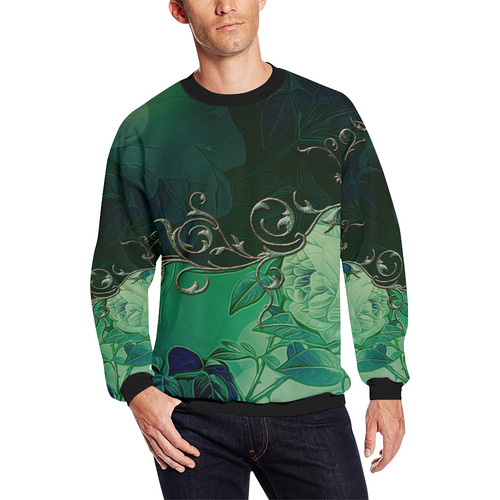 Green floral design Men's Oversized Fleece Crew Sweatshirt (Model H18)
