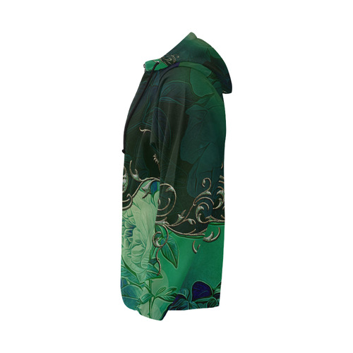 Green floral design All Over Print Full Zip Hoodie for Men/Large Size (Model H14)