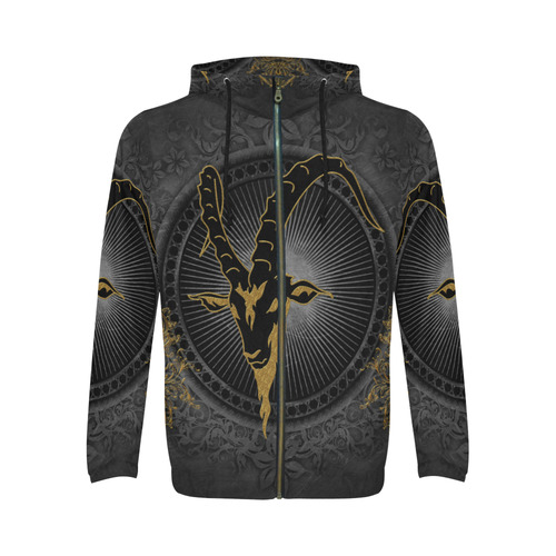 Billy-goat in black and gold All Over Print Full Zip Hoodie for Men/Large Size (Model H14)