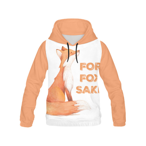 For Fox Sake - Front Design Orange Trim | All Over Print Hoodie for Women (USA Size) (Model H13)