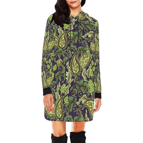 Floral Retro Wallpaper II All Over Print Hoodie Mini Dress (Model H27)