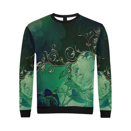 Green floral design All Over Print Crewneck Sweatshirt for Men/Large (Model H18)