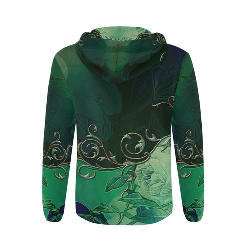 Green floral design All Over Print Full Zip Hoodie for Men/Large Size (Model H14)