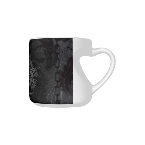 Skull with crow in black and white Heart-shaped Mug(10.3OZ)
