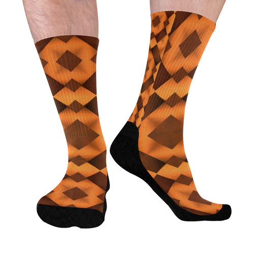 Geometric Pattern in Warm Tones Mid-Calf Socks (Black Sole)