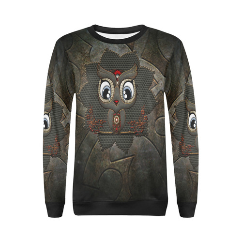 Funny steampunk owl All Over Print Crewneck Sweatshirt for Women (Model H18)