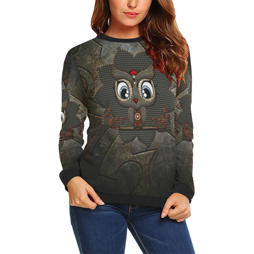 Funny steampunk owl All Over Print Crewneck Sweatshirt for Women (Model H18)