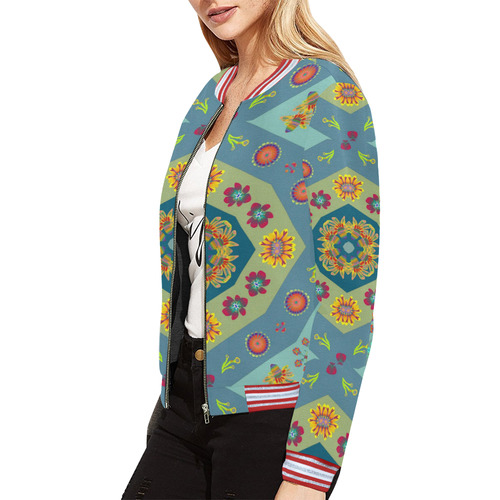 Flower wallpaper a All Over Print Bomber Jacket for Women (Model H21)