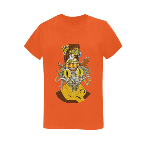 Steampunk Cat Orange Women's T-Shirt in USA Size (Two Sides Printing)