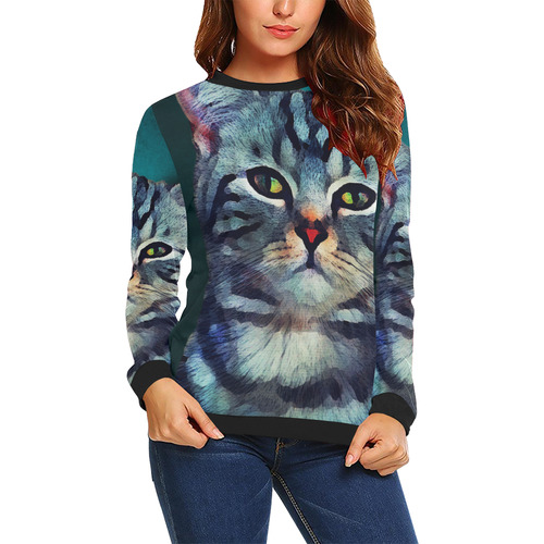 cat Bella #cat #cats #kitty All Over Print Crewneck Sweatshirt for Women (Model H18)