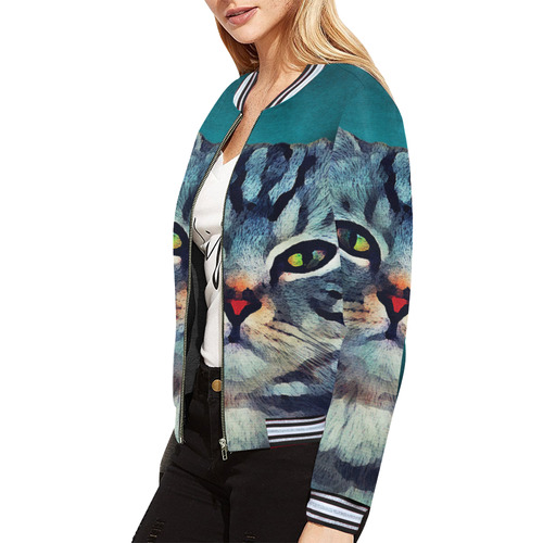cat Bella #cat #cats #kitty All Over Print Bomber Jacket for Women (Model H21)