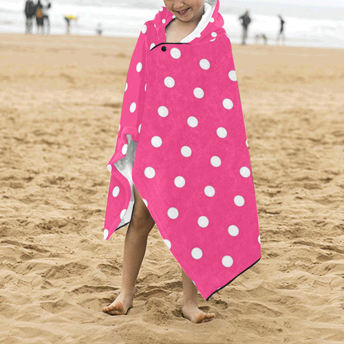 Hot Pink White Dots Kids' Hooded Bath Towels