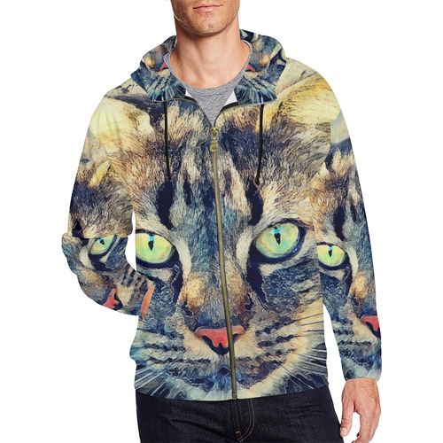 cat Simba All Over Print Full Zip Hoodie for Men/Large Size (Model H14)