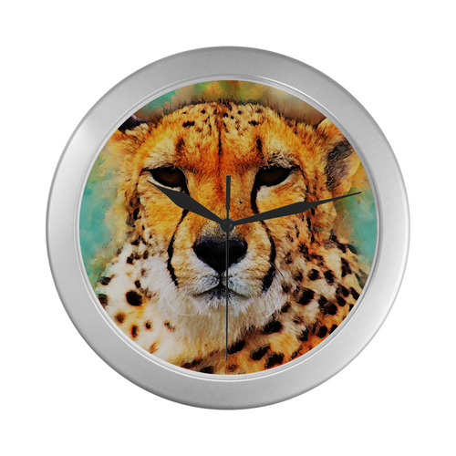 gepard leopard #gepard #leopard #cat Silver Color Wall Clock