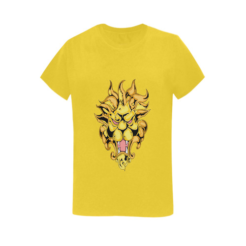 Gold Metallic Lion Yellow Women's T-Shirt in USA Size (Two Sides Printing)