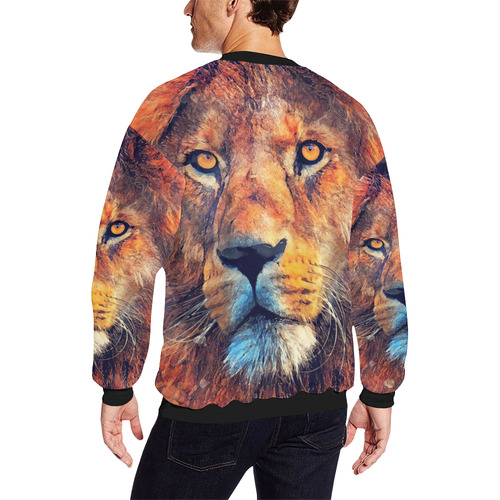 lion art #lion #animals #cat Men's Oversized Fleece Crew Sweatshirt/Large Size(Model H18)