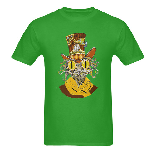 Steampunk Cat Green Men's T-Shirt in USA Size (Two Sides Printing)