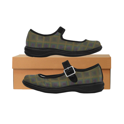 Pale purple golden multicolored multiple squares Mila Satin Women's Mary Jane Shoes (Model 4808)