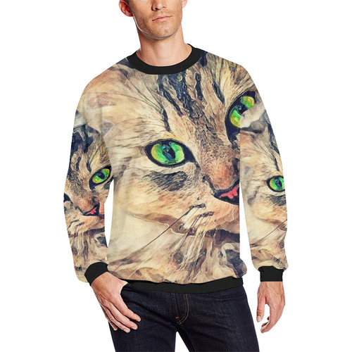 cat Pixie #cat #cats #kitty Men's Oversized Fleece Crew Sweatshirt/Large Size(Model H18)