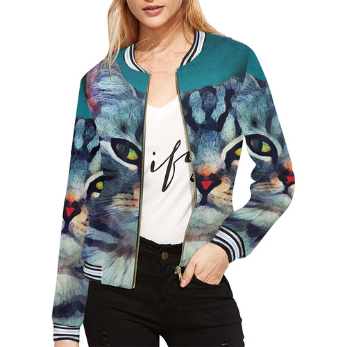 cat Bella #cat #cats #kitty All Over Print Bomber Jacket for Women (Model H21)