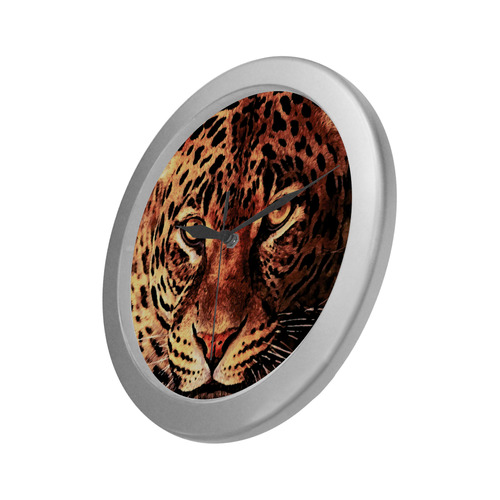 gepard leopard #gepard #leopard #cat Silver Color Wall Clock