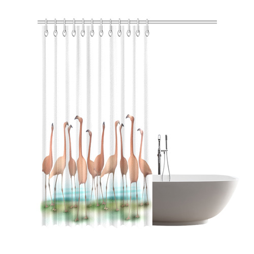 Flamingo Mingle, watercolor, birds Shower Curtain 72"x84"