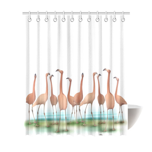 Flamingo Mingle, watercolor, birds Shower Curtain 72"x84"