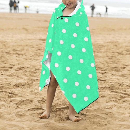 Mint Green White Dots Kids' Hooded Bath Towels