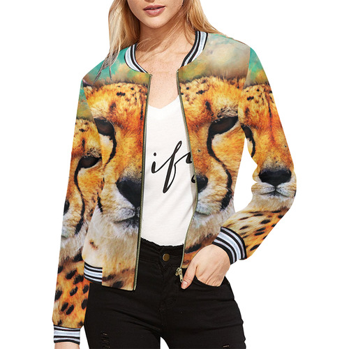 gepard leopard #gepard #leopard #cat All Over Print Bomber Jacket for Women (Model H21)