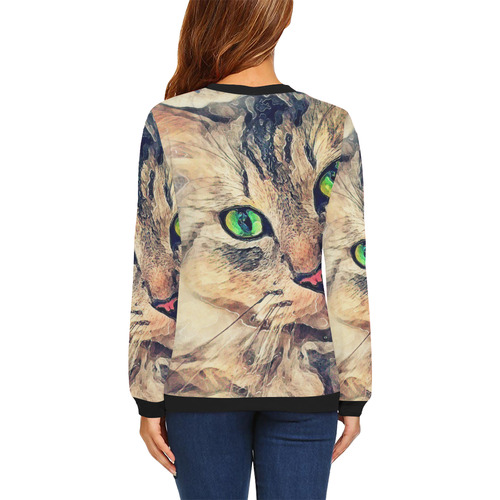 cat Pixie #cat #cats #kitty All Over Print Crewneck Sweatshirt for Women (Model H18)