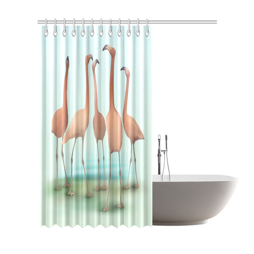 Flamingo Mingle, watercolor, birds Shower Curtain 72"x84"