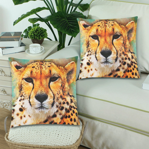 gepard leopard #gepard #leopard #cat Custom Zippered Pillow Cases 18"x 18" (Twin Sides) (Set of 2)