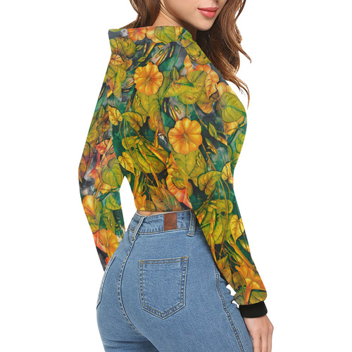 flowers All Over Print Crop Hoodie for Women (Model H22)