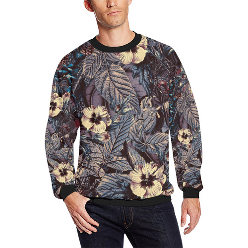 flowers 9 Men's Oversized Fleece Crew Sweatshirt/Large Size(Model H18)