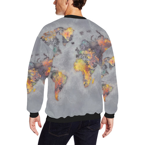 world map grey #map #worldmap Men's Oversized Fleece Crew Sweatshirt (Model H18)