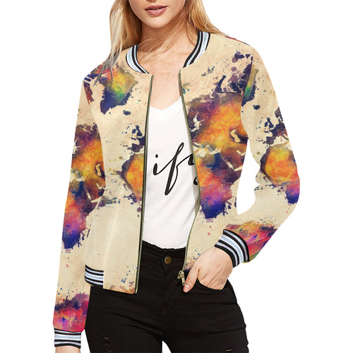 world map All Over Print Bomber Jacket for Women (Model H21)