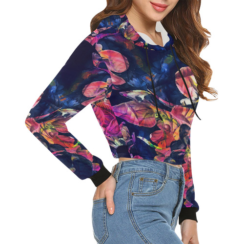flowers All Over Print Crop Hoodie for Women (Model H22)