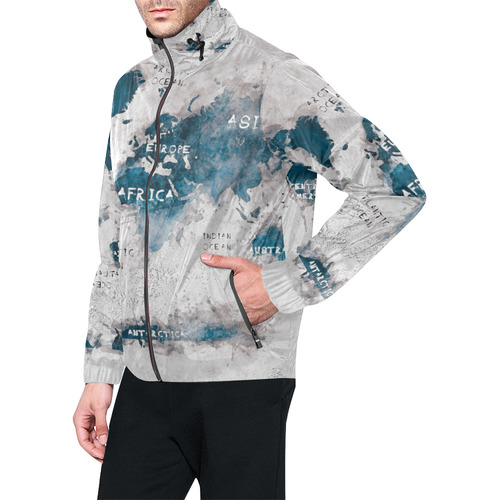 world map OCEANS and continents Unisex All Over Print Windbreaker (Model H23)