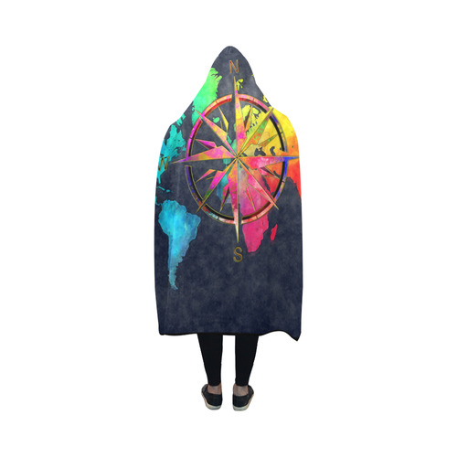 world map wind rose #map #worldmap Hooded Blanket 50''x40''