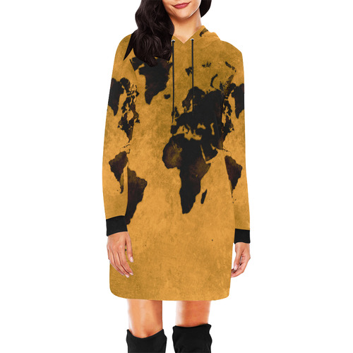 world map #world #map All Over Print Hoodie Mini Dress (Model H27)