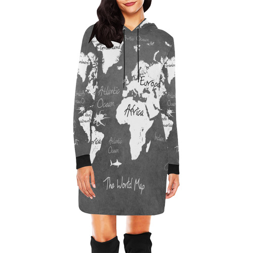 world map All Over Print Hoodie Mini Dress (Model H27)