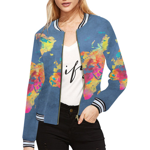 world map 18 All Over Print Bomber Jacket for Women (Model H21)