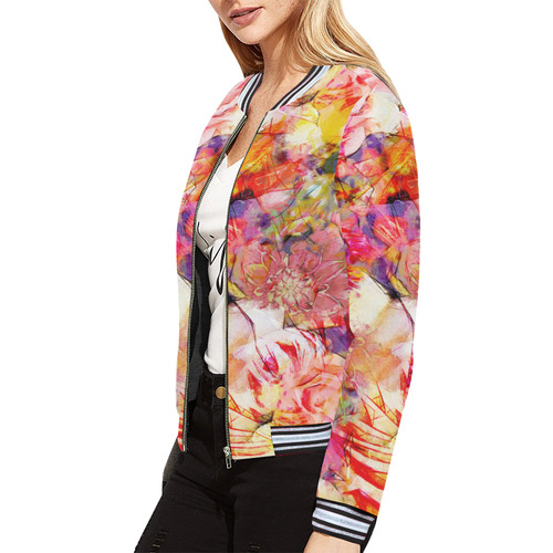 flora 5 All Over Print Bomber Jacket for Women (Model H21)