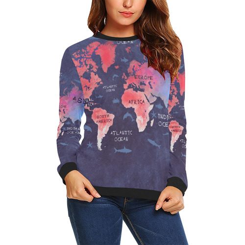 world map All Over Print Crewneck Sweatshirt for Women (Model H18)