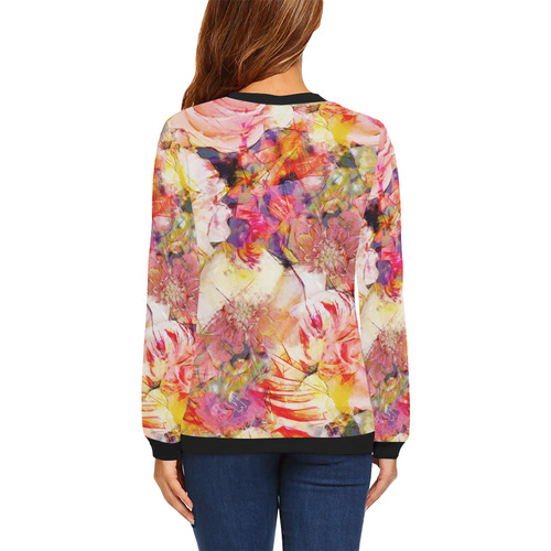 flora 5 All Over Print Crewneck Sweatshirt for Women (Model H18)