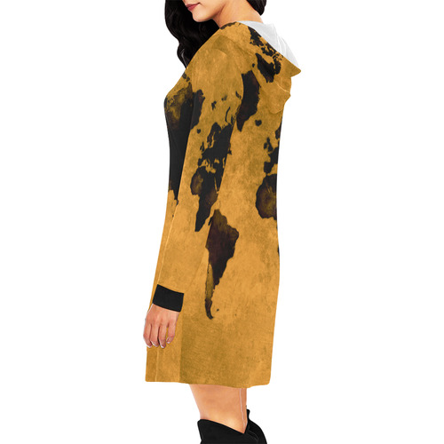world map #world #map All Over Print Hoodie Mini Dress (Model H27)