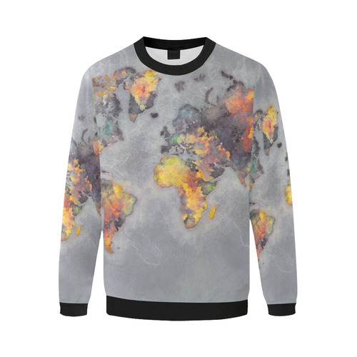 world map grey #map #worldmap Men's Oversized Fleece Crew Sweatshirt (Model H18)