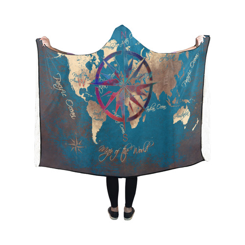 world map wind rose #map #worldmap Hooded Blanket 50''x40''