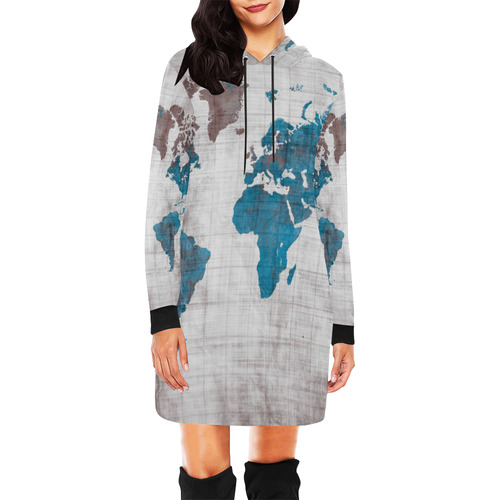 world map All Over Print Hoodie Mini Dress (Model H27)