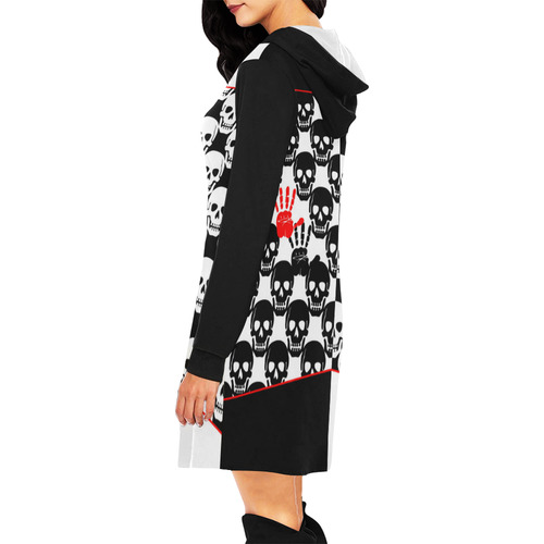 Skulls and Hands - black and white II All Over Print Hoodie Mini Dress (Model H27)